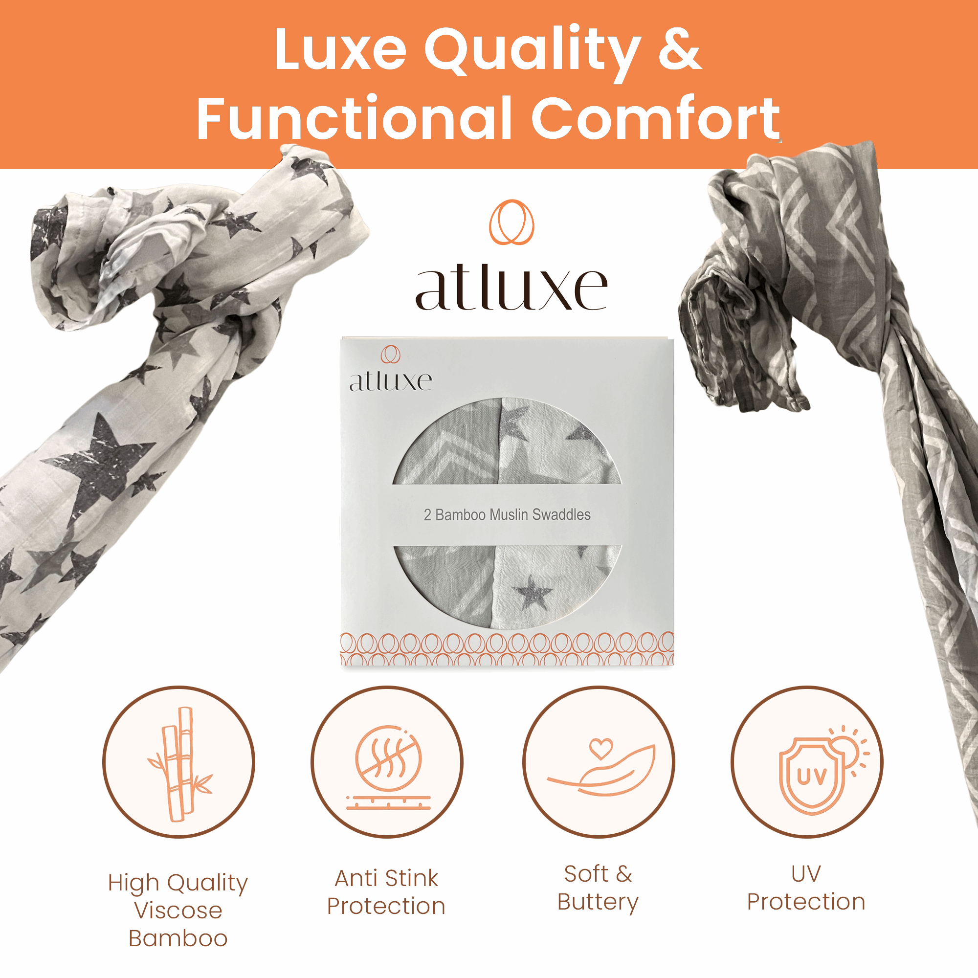 Premium Baby Swaddle Blanket for Boys and Girls - 70% Viscose Made from Bamboo, 30% Cotton - 47x47 Inches - 2 Pack- Gray