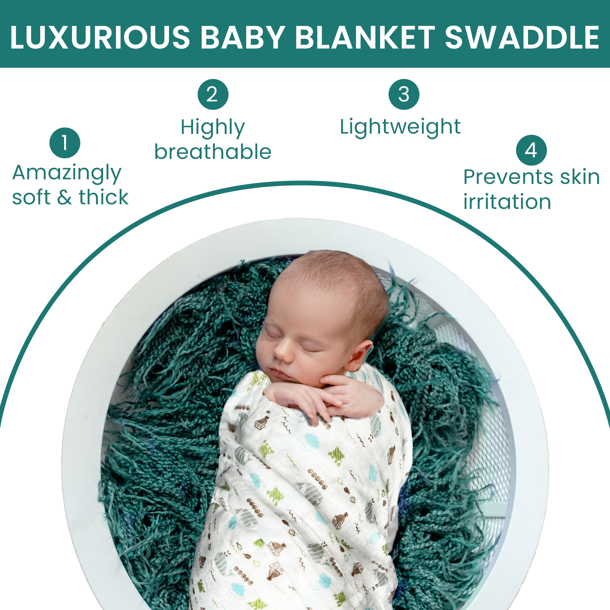 Swaddle baby in luxurious atluxe blanket and Home Co.