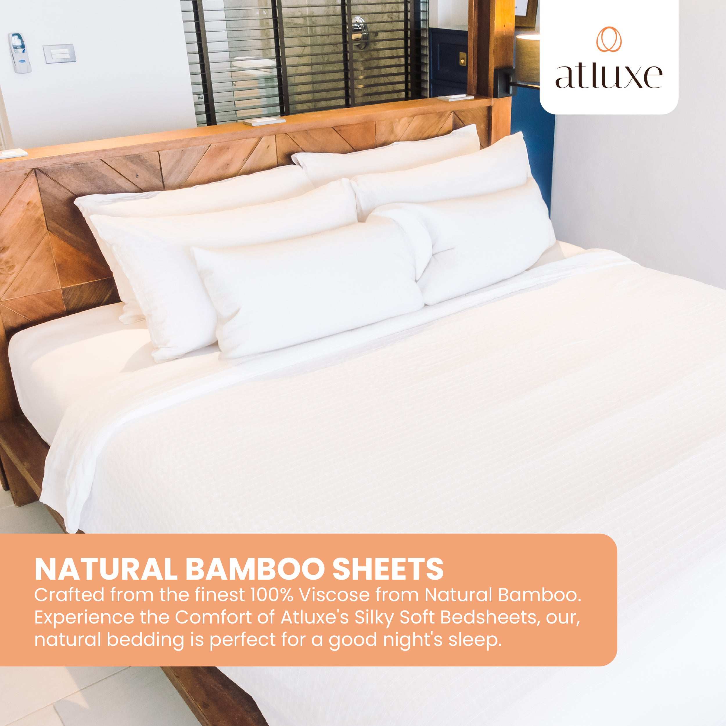 Premium Viscose Bamboo Sheet Set. WHITE,  4 Piece Set, Silky Feeling and Exquisitely Soft, 18- Inch- Deep Pockets